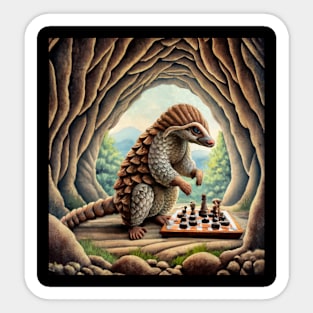 Pangolin playing chess inside cave Sticker